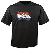 T-Shirt für Fußball LS42 Ländershirt XXL Mehrfarbig Croatia - Kroatien mit Fahne/Flagge - Fanshirt - Fasching - Geschenk - Fasching - Sportshirt schw