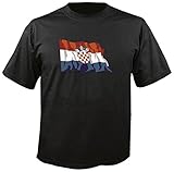 T-Shirt für Fußball LS42 Ländershirt XXL Mehrfarbig Croatia - Kroatien mit Fahne/Flagge - Fanshirt - Fasching - Geschenk - Fasching - Sportshirt schw