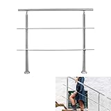 Riossad Edelstahl Handlauf Geländer für Balkon Brüstung Treppen mit/ohne Querstreben (80cm, 2 Querstreben)