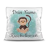 PR Print Royal Kissen mit Füllung für Kinder - Tiermotiv AFFE - für Mädchen und Jungs - mit Wunschname beschriften - AFFE - Kissen Polyester - Weiß, 40 x 40