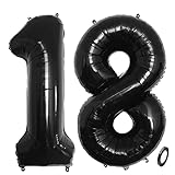 Aabellay Anzahl Luftballons Zahl Schwarz Geburtstag Folienballon Helium Folie Luftballons für Geburtstag Jubiläum 40 Zoll - Schwarz 18