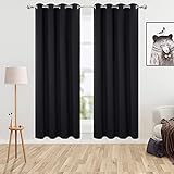 LinTimes Schwarz Raumverdunkelungs Vorhänge Thermal Öse Fenstervorhänge für lichtblockierende Kinderzimmervorhänge Jalousien für Kinder/Wohnzimmer,132cmx183cm(52x70 inch) 2 er S