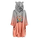 RMH Damen-Sweatshirt, Kapuzen-Sweatshirt, Damen, Weihnachtspullover, Damenpullover, Hoodie, Damen-Oberteile, Damen-Sweatshirt, Kapuzenpullover, Damen, Kapuzenpullover, Rosa, 03 - Orange, 42