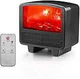 DGHJK Mini Kaminofen mit Flammeneffekt elektrischer Kleinraumheizer mit 800 W 1000 W Thermostat Timer Überhitzungsschutz tragbare Keramik Kamin Tischheizung rote Fernbedienung (Schwarz/Fernbedienung)