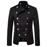 QWERD Jacke Herren Gothic Mantel Uniform Kostüm Party Oberbekleidung Business Mantel Herren Trenchcoat Übergangsjacke Klassischer Stehkragen Reverskragen Blazer Anzugjacke Zweireiher Freizeit Sakk