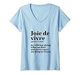 Damen Inspirierendes französisches Zitat „Joy of Life“ von Joie de Vivre. T-Shirt mit V