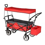 Sekey Faltbarer Bollerwagen mit Dach und Hecktasche Faltbar Handwagen Faltwagen Outdoor Klappwagen Transportwagen mit Teleskop Schubstange Strandwagen mit Bremsen für alle Gelände geeignet, R