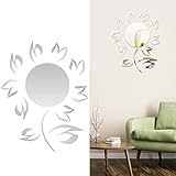 Haofy 3D Spiegel Wandaufkleber, DIY Silber Blumenform Wandaufkleber, Heimdekoration, Spiegelaufkleber für Badezimmer, Wohnzimmer, Schrank, Tor, Hintergrunddek