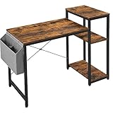 VASAGLE Schreibtisch, Computertisch mit Regal, verstellbare Ablage, mit Seitentasche, 110 x 50 x 90 cm, Industrie-Design, vintagebraun-schwarz LWD087B01