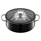 Silit ecompact Dampfgarer, Bräter Induktion 28 cm, mit Glasdeckel, 6l, Garthermometer, Garblech, Silargan Funktionskeramik, schw