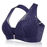 Unterwäsche Spitzen BH Damen Push Up Shaper Top Yoga Bodybuilding Sport Bra Sexy Lingerie Große Größe Atmungsaktiv Brustpolster Nahtlose Komfort Front Buckle Bauchfrei (Marine.110D)