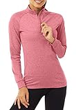 KEFITEVD Sport Langarmshirt Herren Winter Thermoshirt Langarm Sport Top Stehkragen Trainingsshirt Winddicht Warm Outdoor Funktionsshirt Wandern Fahrrad Shirt Pink M