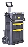 Stanley 2in1 Rollende Werkstatt (56 x 76,4 x 38,2 cm, Werkzeugtrage mit Organizeraufsatz, Schublade, zwei große Fächer, Teleskopgriff, aus robustem Kunststoff) STST1-79231