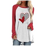 Damen Fashion-t-Shirts Plus Size Long-Sleeve T-Shirt Longshirt Damen Sport Langarm Sweatshirt Rundhals Langarmshirt Locker Langarm Tunika Jumper Tops(rot,XL)