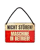 helges-shop Nicht stören Maschine in Betrieb Blechschild - Metallschild mit Kordel und Saugnapf - Retro Deko Schild - Wanddeko oder Türdeko für Werkstatt Fitness Gaming Party Zimmer - 18x12