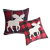 Gireshome Buffalo Check mit 3D Aufnäher Sherpa Weiß Elch Überwurf Kissen Fall, Sofa Kissenbezug, 45,7 x 45,7 cm 45 x 45 cm, 2 Stück