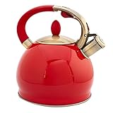 THSJ Edelstahl Teekanne Pfeifender Wasserkocher, Leichter Wasserkocher Anti Hot Handle, 2.5L - Schwarz, Weiß, R