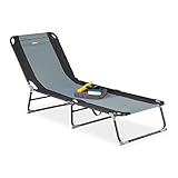 Relaxdays grau Gartenliege, 5-stufig verstellbar, klappbare Dreibeinliege für Garten oder Camping, bis 113 kg, schwarz, S