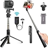 82CM Selfie Stick Stativ [Wiederaufladbar], PEYOU 4 in 1 Bluetooth Selfie Stange mit Fernauslöse, Aluminium Erweiterbar 360° Rotation Monopod Kompatibel für Gopro Alle Handy iPhone Samsung Huaw