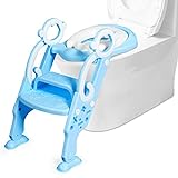 GOPLUS Töpfchentrainer, Toilettenleiter für Kinder, Toilettensitz höhenverstellbar 35 bis 42 cm, faltbarer Toilettensitz mit Treppe Armlehnen, Toilettentrainer ab 2 Jahre (Blau)