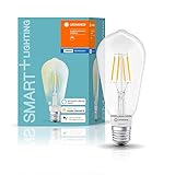 LEDVANCE Smarte LED-Lampe mit Bluetooth Mesh Technologie, Filament Edison, Sockel E27, Dimmbar, Warmweiß (2700K),ersetzt Glühlampen mit 50W, steuerbar mit Alexa, Google und Apple,SMART+ BT CLA EDISON