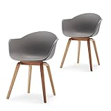 Damiware Romeo Wohnzimmerstuhl Esszimmerstuhl 2er-Set Grau Polypropylen und Buchenholz Retro Design Stuhl für Büro Lounge Küche Wohnzimmergrey (Grau)