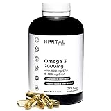 Omega 3 2000 mg | 200 Kapseln für mehr als 3 Monate | Mit 800 mg EPA, 400 mg DHA und natürlichem Vitamin E | Das einzige mit spanischem Fischöl, das zur Gesundheit von Herz, Gehirn und Augen beiträg