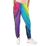 LAOLUCKY Damen Sweatpants Jogger Jersey Pants Mode Casual Sport Hose, Regenbogen Farbverlauf Weiß, XXL