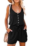 Aleumdr Damen ärmellos Jumpsuit Kurz Overall Elegant Hosenanzug Playsuit Romper A Schwarz M