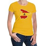 buXsbaum® Damen Girlie T-Shirt Spanien Shape | Spain Espana Espagne Spagna Europa Ländershirt Trikot Reise | XXL, Gelb