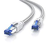 CSL - CAT.8 Netzwerkkabel 40 Gbits - 15m - Baumwollmantel - LAN Kabel Patchkabel Datenkabel RJ45 - CAT 8 Gigabit Ethernet Cable - 40000 Mbits Geschwindigkeit - S/FTP PIMF Schirmung - weiß