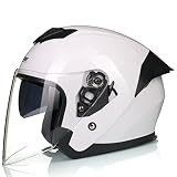 Motorradhelm Jet Helm Halbhelme Retro-Halbhelm DOT/ECE zertifizierter mit Doppelvisier Erwachsene Vintage 3/4 Open Face Jet-Helm für Scooter Moped für Männer und Frauen D,M