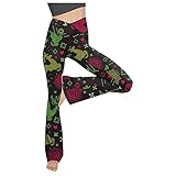 Yogahose Damen Weihnachtsdruck Elegant Lange Hose Schlaghose Breites Bein Pants Lässig Büro Hosen Jogginghose Sporthose Casual Outfit mit Elastischer B