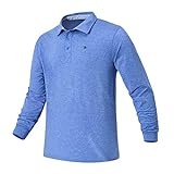 donhobo Herren Poloshirt Langarm Polokragen mit Knopfleiste Regular Fit Basic Polyester Elegante Polohemd für Männer Golf T-Shirt Blau XL