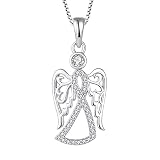 FJ Schutzengel Anhänger Halskette 925 Sterling Silber Damen Engel Kette mit Zirkonia Schmuck Geschenke für Frauen M