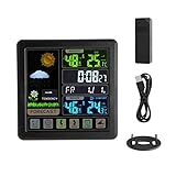 Wetterstation Indoor Outdoor LCD Drahtloser Sensor Thermometer Hygrometer Digitaler Wecker Barometer Vorhersage Farb