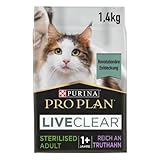 PURINA PRO PLAN LIVECLEAR Sterilised Katzenfutter trocken für sterilisierte Katzen, reich an Truthahn, 6er Pack (6 x 1,4kg)