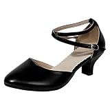 Charakterschuhe Damen Latein Salsa Rumba Trachten Tango Tanz Schuhe Elegante Pumps Mittelhohe Riemchen Geschlossen Knöchelriemen Weicher Boden Celuck