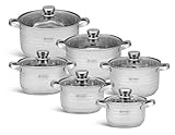 EDENBERG Topfset 12-teiliges Induktions Töpfe Set, Edelstahl Kochtöpfe Set mit Deckel, für Gas, Elektro, Halogen, Keramik und Induk