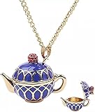 Halskette 2 Stück Mode Halskette Anhänger Kragen Blaue Teekanne Halskette Set Kann Öffnen Teekanne Tasse Halskette Elegante Teekanne Halskette Schmuck Frauen Geschenk Geburtstagsfeier Geschenk