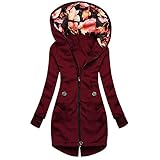 GEU Damen Übergangsjacke Mode Drucken Stoffjacke Leicht Parka Outdoorjacke Reißverschluss Rollkragenpullover mit Tasche Langarm Winddichte Mäntel Hoodies mit Einstellbarer Kordelzug