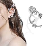 Yeky Gothic Punk Temptation Metal Dragon Bite Ear Cuff Clip, Non-Piercing Wrap Animal Earring, Personality Retro Fashion Earring Jewelry for Women (Ancient Silver)