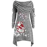 Weihnachtspullover Damen Mode Christmas Drucken Langarm Lose Lässig Longpullover Für Damen Wickelpullover Sweatshirt Damen Oversized A-Linie Party Kleider Weihnachtspulli Top