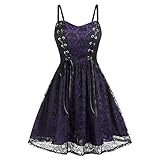 SHIZUANYUE Autumn Winter Dress Floral Print Damen Steampunk Gothic Kleider Strap Kleid Sexy Trägerkleid Halloween- Schnürkleid Minikleider Rückenfreies Bodycon Spaghetti Spitze Hohe Taille Partyk