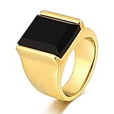 AmDxD Ring Hochzeitstag, Rechteck Verlobungsring Vintage, mit Schwarz Zirkonia Quadrat, Punk Rock Herren-Accessoires, Gold Gr. 57 (18.1)