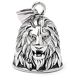 Schmuck-Checker Hochwertige Biker-Bell aus Edelstahl Tiger Löwe Totenkopf Drache Kreuz Maske Silber Motorrad Glücksglocke Geschenk Bikerschmuck Motorradschmuck Glücksbringer Herren Männer (Löwe)