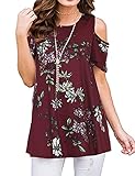 WBYFDC Womens Cold Shoulder Lässiges Sommertop Bedrucktes Hemdblusendruck Kurzarm Pullover Damen Bottoming T-S