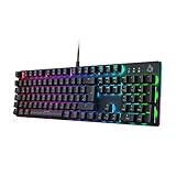 Mechanische Gaming Tastatur, QWERTZ Tastatur (German Layout) mit Blaue Schalter für PC Gamer und Arbeits, 105 Tasten Kabelgebundene Tastatur, ABS - Tastaturabdeckung und Stahlgehäuse, RGB Beleuchtung