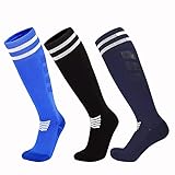 Anceky Fußballsocken 3 Paar,Die rutschfesten Running Fußball-Socken Unisex, Atmungsaktiv Sportsocken (Größe 28-33,34-38,39-44) (Blau, L)