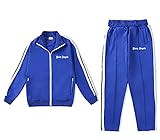 Herren Damen Palm Angel Sports Anzug Rainbow Gestreiften Jacke Brief Set Sportarigan School Uniform Jacke Unisex Casual Hose,Blau,M